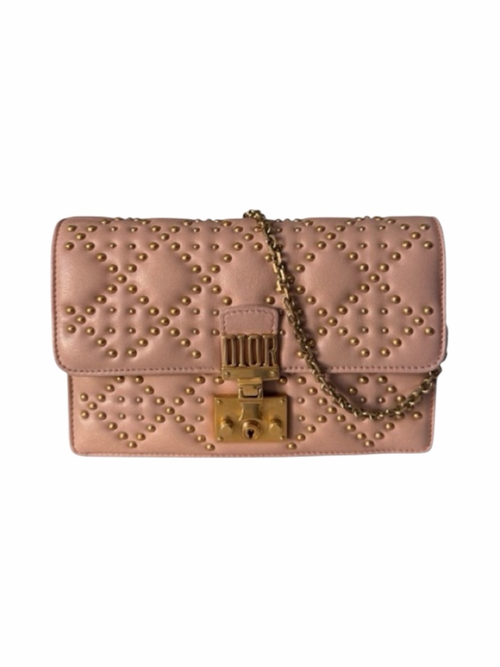 Christian Dior Dioraddict Studded Chain Wallet Blush Pink Leather